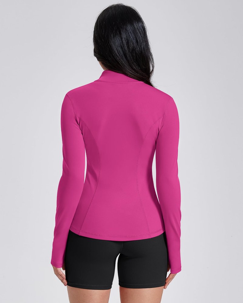 AVGO Womens Workout Jackets Lightweight Athletic Zip Up Jacket Slim Fit Running Gym Top with Pockets & Thumb Holes(Hot Pink, XS)