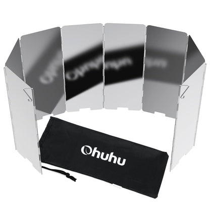 Camp Stove Windscreen, Ohuhu Camping Stove Windscreen 8 Plates Aluminum Folding Portable Camping Stove Windshield Grill Wind Screen for Camp with Carry Bag for Camping Hiking Picnic Backpacking