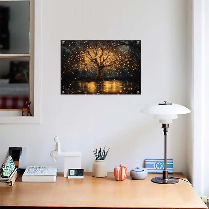 Yesad Tree of Life Canvas Wall Art, Spiritual Wall Art Fairy Lights Prints Landscape Painting Wall Décor for Living Room Bedroom Farmhouse Housewarming Gift (Unframed,12”x8”, Tree7)