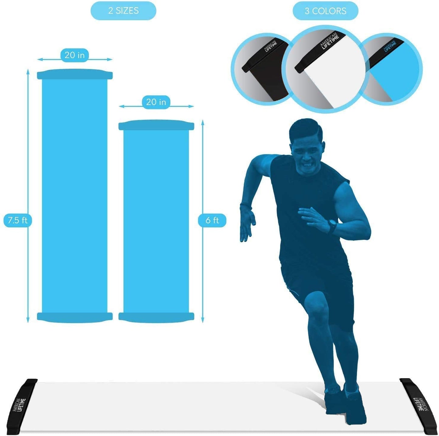 American Lifetime Slide Board - Workout Board for Fitness Training and Therapy with Shoe Booties and Carrying Bag Included (White, 7.5 Feet)