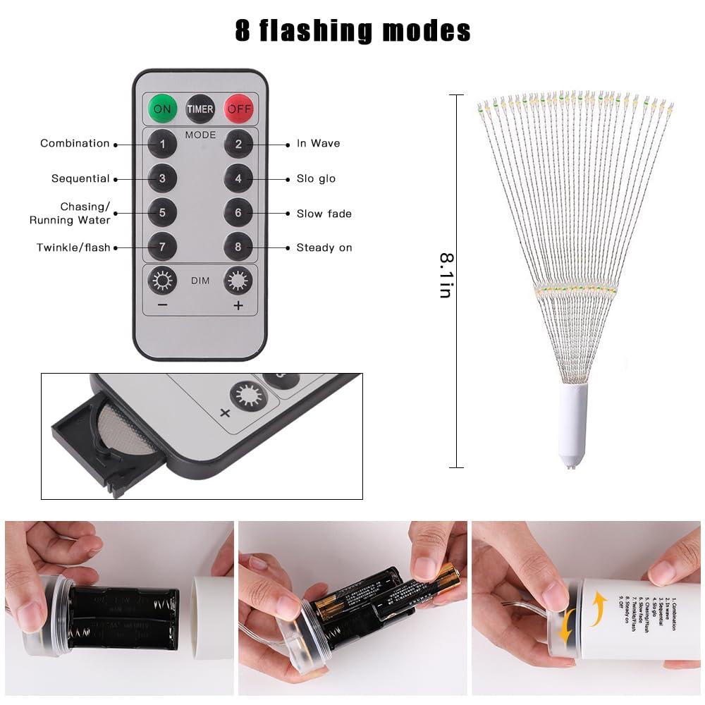 Techip 4PCS 120LED String Lights LED Copper Wire Battery Operated Hanging Fairy Lights with Remote Timer Wedding Christmas Decorative Hanging Lights for Party Patio Garden Bedroom Indoor Outdoor