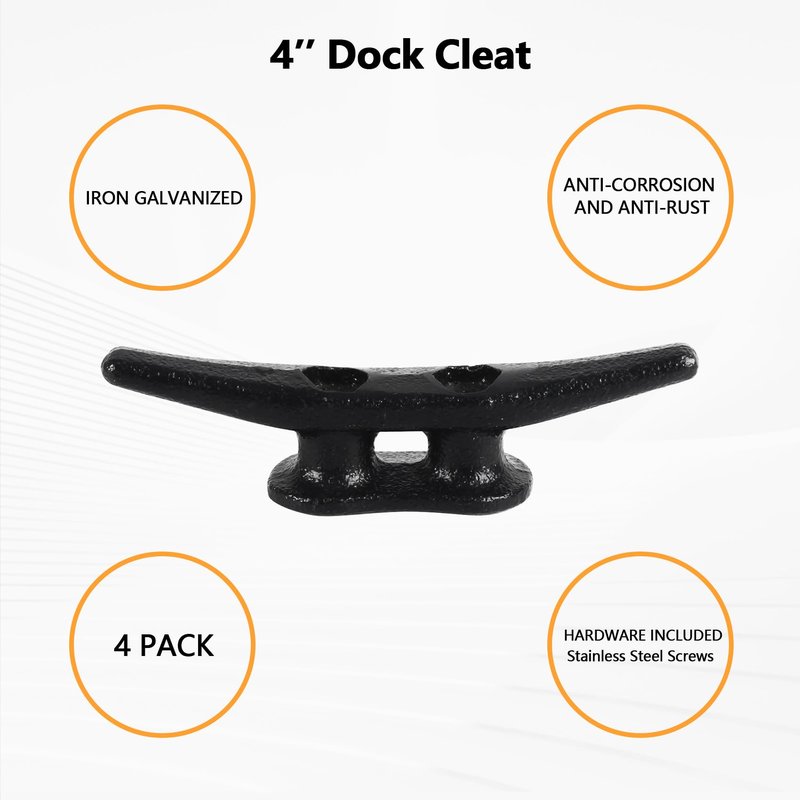 Dock Cleats 4 inch (12 Pack) Boat Dock Cleats with Screws Electrophoretic Black Iron Boat Cleats Marine Grade Dock Cleats Rope Cleats for Boat, Kayak, Rope Tie Down, Deck and Nautical Decor
