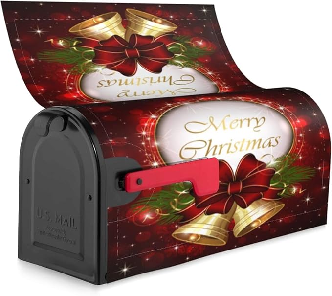 Christmas Mailbox Covers Merry Christmas Bell Snowflake Magnetic Letter Post Box Cover Standard Size 25.5 x 21 Inch Garden Yard Home Decorative
