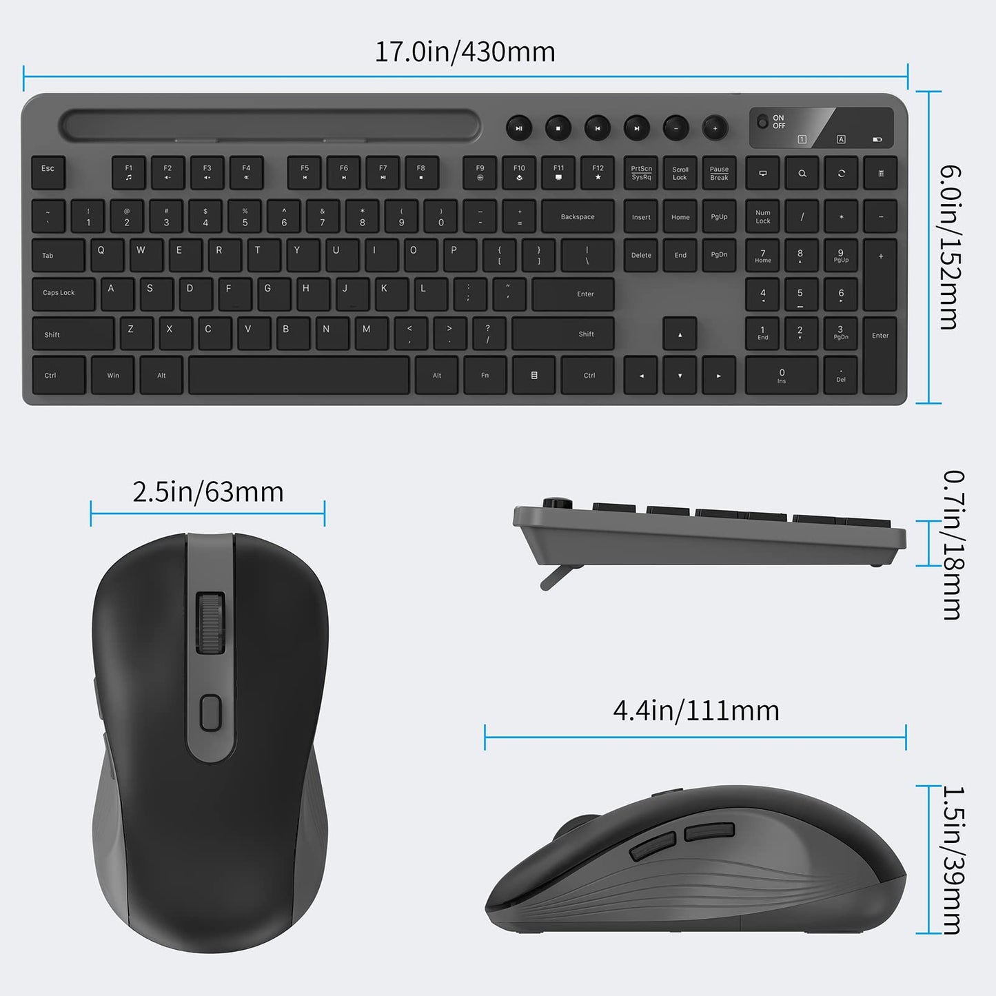 Wireless Keyboard and Mouse Combo, MARVO 2.4G Ergonomic Wireless Computer Keyboard with Phone Tablet Holder, Silent Mouse with 6 Button, Compatible with MacBook, Windows (Black)