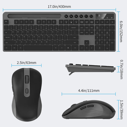 Wireless Keyboard and Mouse Combo, MARVO 2.4G Ergonomic Wireless Computer Keyboard with Phone Tablet Holder, Silent Mouse with 6 Button, Compatible with MacBook, Windows (Black)
