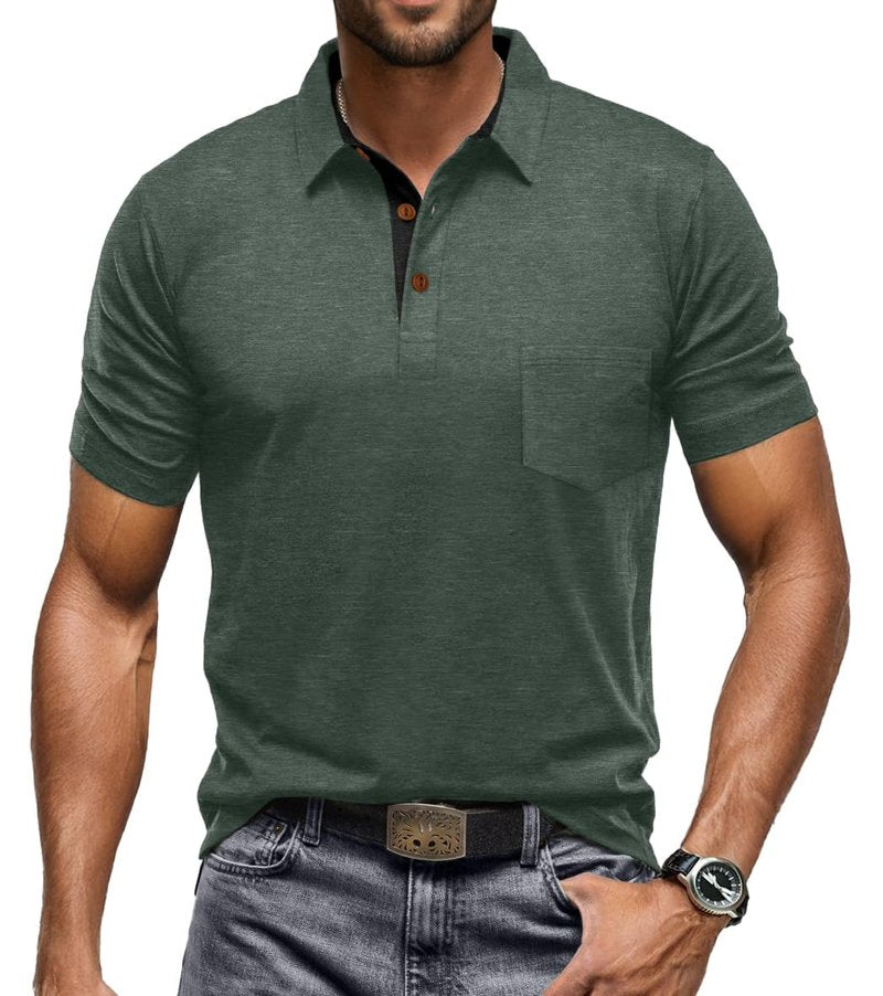 Sailwind Men's Cotton Polo Shirts Short Sleeve Casual Summer Shirts Classic Collared Golf Shirt with Pocket Green
