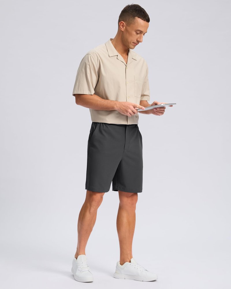 Pudolla Men's Casual Shorts 7" Lightweight Golf Shorts with 3 Pockets Stretch Quick Dry Comfy Work Shorts（Charcoal XL