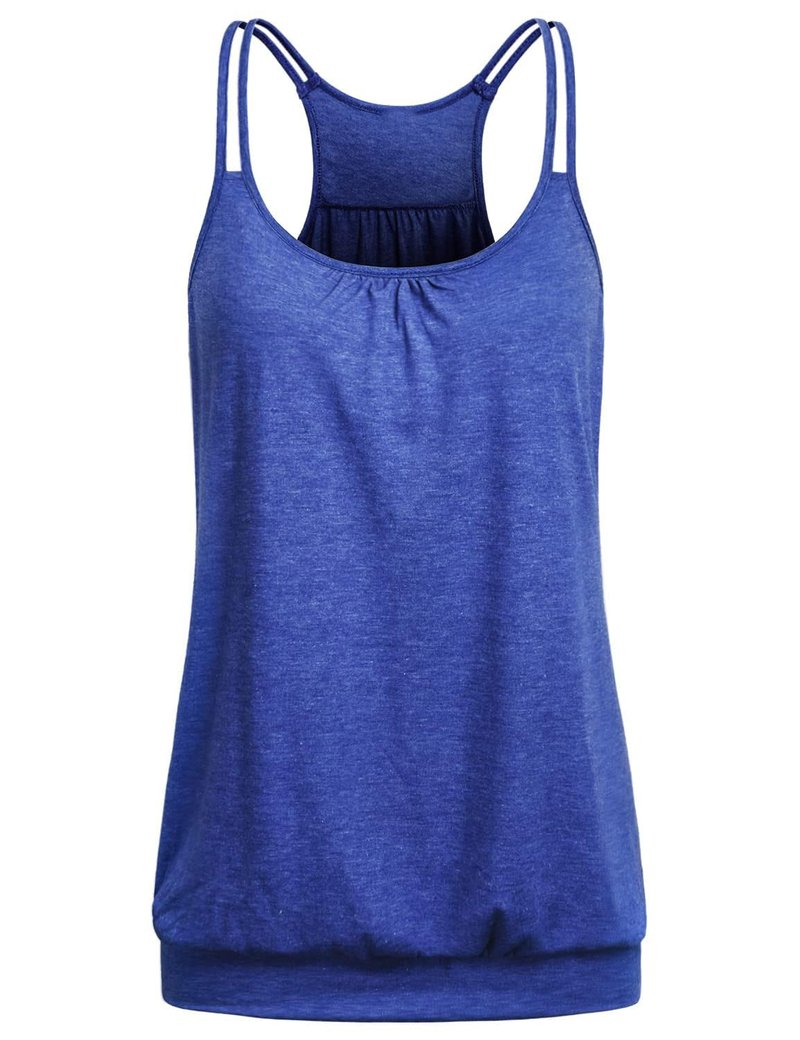 Wobity Racerback Tank Tops for Women Yoga Tank Tops Womans Loose Workout Tops Sleeveless Banded Bottom Shirts Sport Tummy Hide Clothing Blue Medium