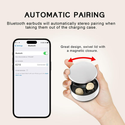 Invisible Earbuds Sleep Smallest Bluetooth Earbuds Mini Wireless Ear Buds Discreet Bluetooth Earpiece Tiny Hidden Small Ears Earbud for Work Headphones True Wireless Earpiece with Charging Case