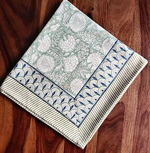 ATOSII Jade 100% Cotton Boho Rectangle Summer Tablecloth, Block Print Floral Table Cloth Linen for Dining, Parties, Weddings, Outdoors Table Decor I 60 X 90 Inches I 6 Seater I