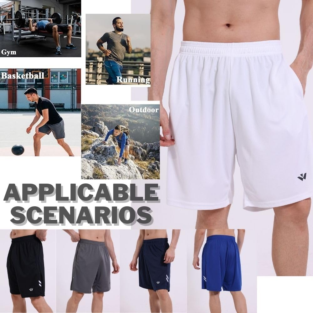 fovdtaa 5 Pack Mens Sports Shorts Men's Athletic Shorts with Pockets and Elastic Waistband, Quick Dry Workout Shorts for Men Running Trousers Black,Grey,Blue,Navy,White L