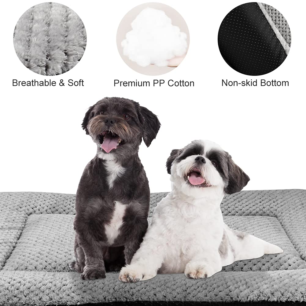 Onarway Dog Bed Mat Medium: Washable Fluffy Dog Bed Cushion for Cats Puppies - M 76x54cm Sherpa Dog Crate Mattress for Medium Pets Grey
