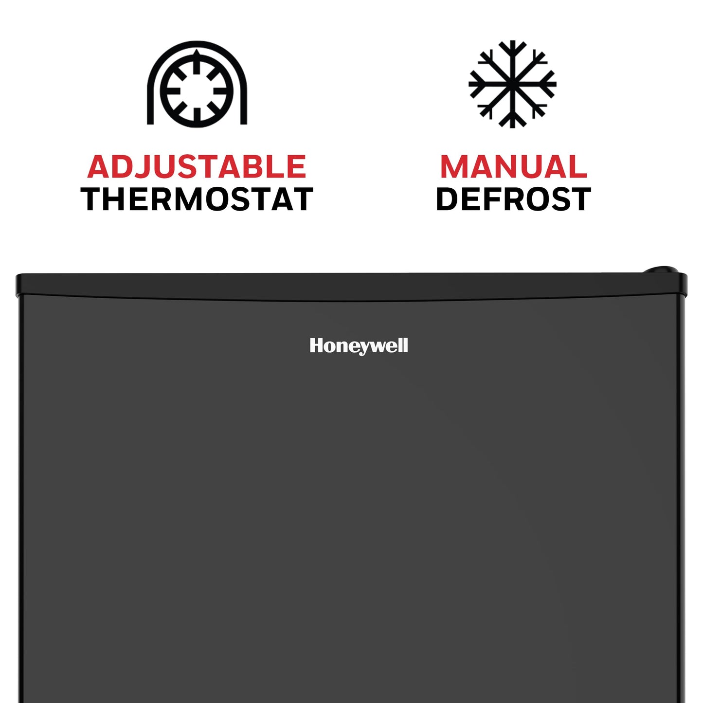 Honeywell Compact Refrigerator 1.6 Cu Ft Mini Fridge with Freezer, Single Door, Low noise, for Bedroom, Office, Dorm with Adjustable Temperature Settings, Black