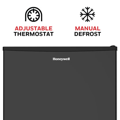 Honeywell Compact Refrigerator 1.6 Cu Ft Mini Fridge with Freezer, Single Door, Low noise, for Bedroom, Office, Dorm with Adjustable Temperature Settings, Black