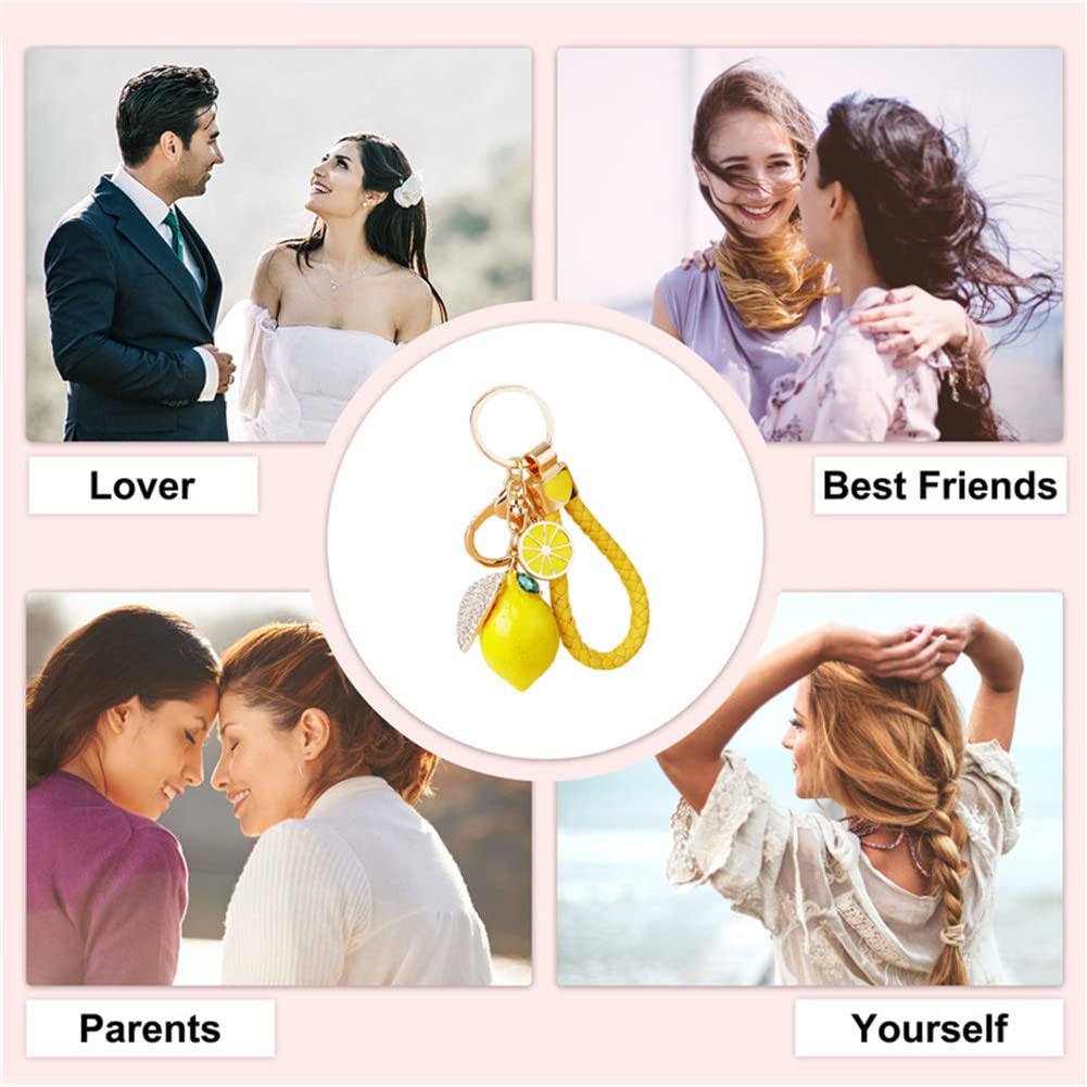 Ergugos Cute Lemon Keychain Little Lemon Crystal Rhinestone Key Chain Fruit Keyring For Purse Bag Backpack Car Jewelry Gift For Women Men (Yellow)