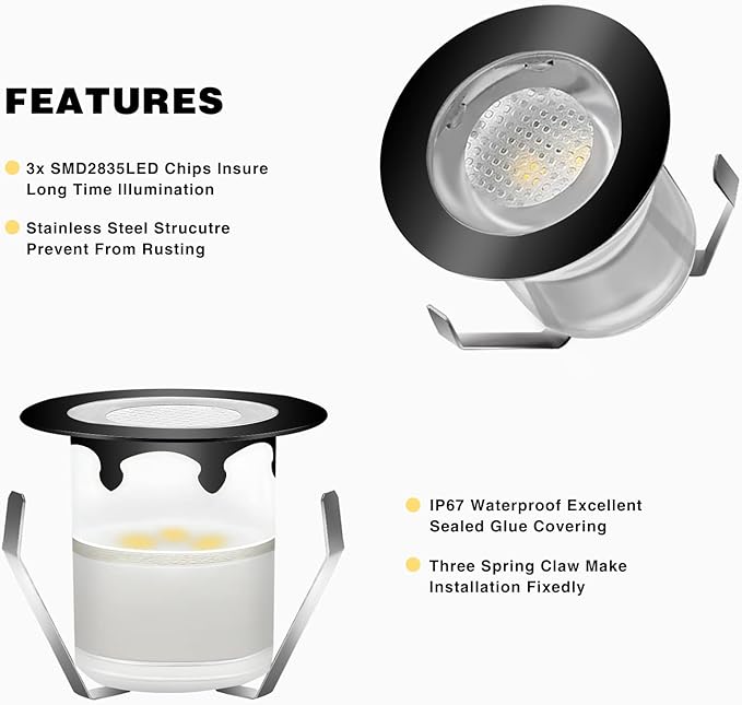 LED Recessed Deck Light Kits with Protecting Shell,LED Outdoor Landscape Lighting IP67 Waterproof,DC 12V Low Voltage for Garden,Yard,Stair,Patio,Kitchen Decoration In Ground (10 Pack,Blue)