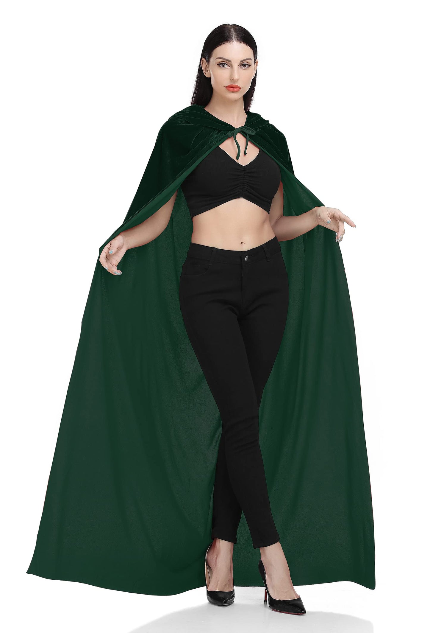 Ammiko Velvet Cape Unisex Cloak with Hood Halloween Costume Hooded cloak Adult Vampire Witch Cape Women Men Green 100cm