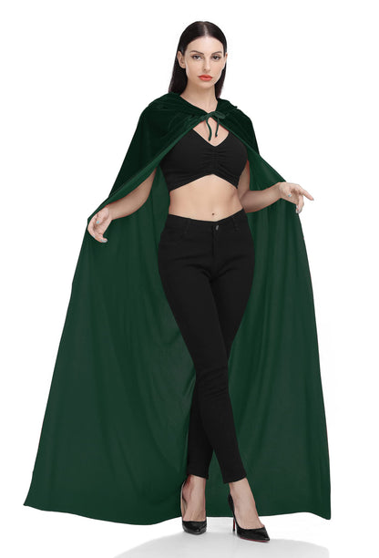 Ammiko Velvet Cape Unisex Cloak with Hood Halloween Costume Hooded cloak Adult Vampire Witch Cape Women Men Green 100cm