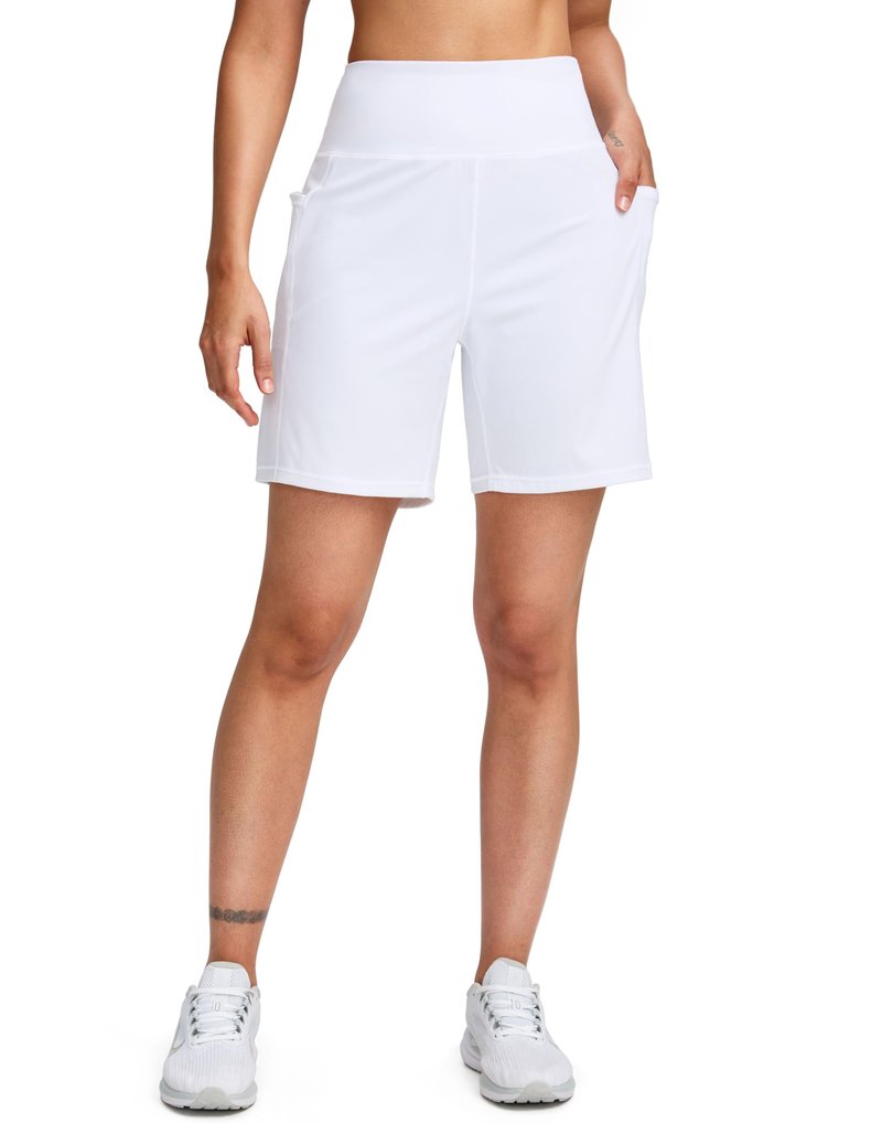 G Gradual Women's 7'' Athletic Long Shorts with Pockets High Waisted Stretch Bermuda Shorts for Women Walking Workout Casual(White,XL)