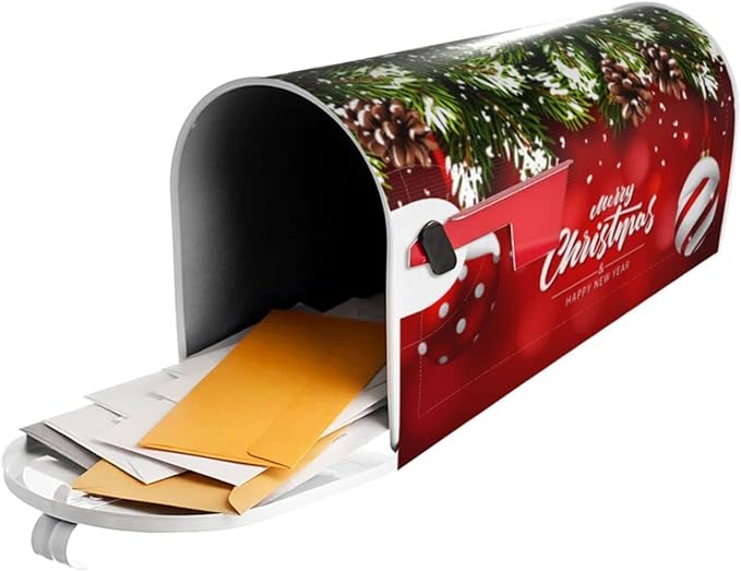 Christmas Mailbox Covers Ball Fir Branch Red Magnetic Letter Post Box Cover Standard Size 21 x 18 Inch Garden Yard Home New Year Holiday Decorative