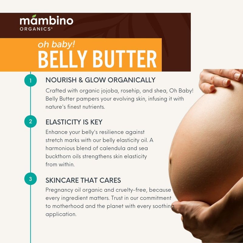 Mambino Organics Oh Baby! Belly Butter, Belly Balm for Pregnant Women, Body Cream with Shea Butter for Pregnancy, Minimizes Stretch Marks, Vegan, Cruelty-Free, Maternity Skin Care, 4 fl oz