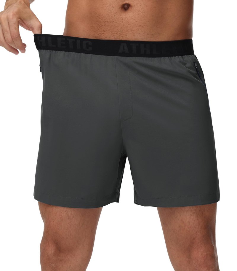 GymBrave Men's 5 inch Athletic Running Shorts with Zipper Pockets Lightweight Quick Dry Workout Gym Shorts for Men Grey S