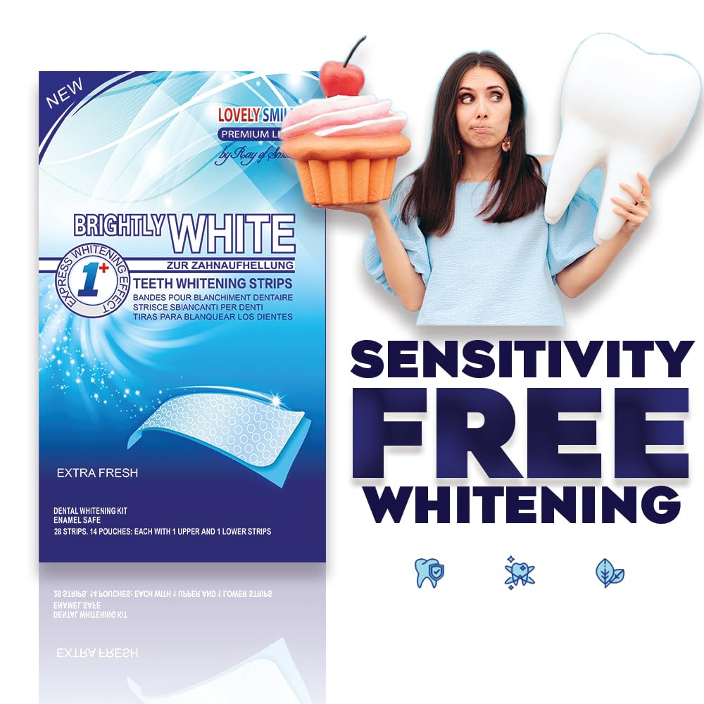 Lovely Smile | 28 White-Strips Teeth whitening Strips - Advanced NO-Slip Technology - Professional Teeth Whitening Kit - Premium Line by Ray of Smile®