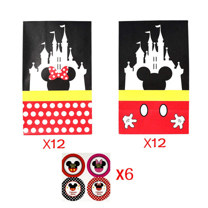 MOAXMOA Party favor Gift Bags Candy Treat Bags Birthday Baby Shower Wedding Mickey Minnie Theme Decorations Supplies with Stickers Set of 24