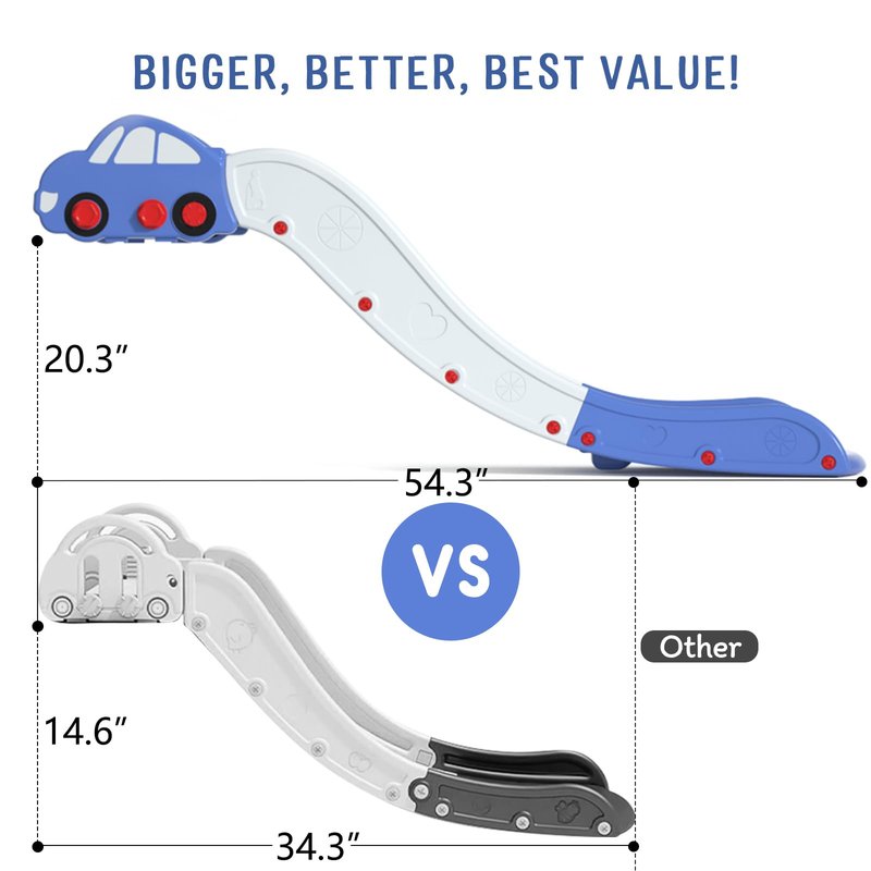 Couch Slide for Stairs Bed Kids Extended Widened Toddler Slide Plastic Indoor Toy Easy to Assemble Store Car Blue Plus