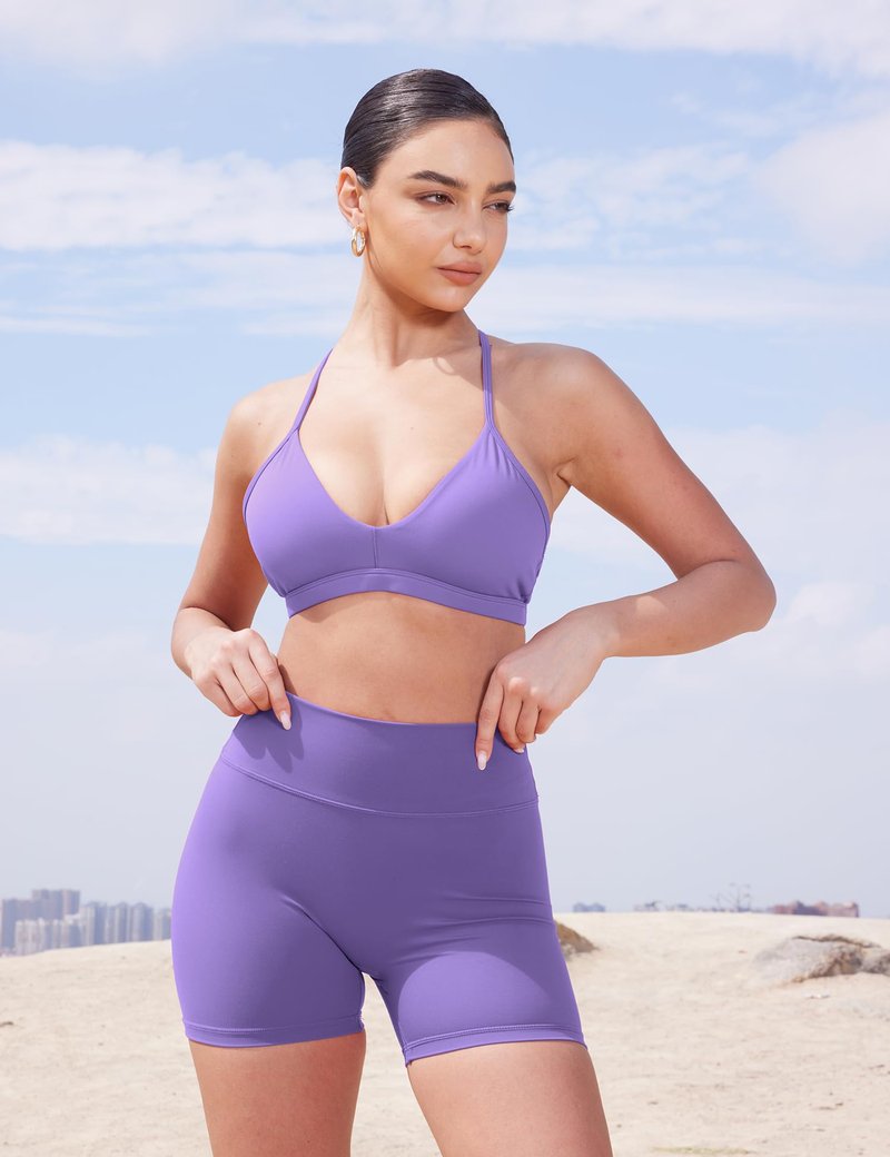 YEOREO Women's Biker Shorts 4.5" / 6" Workout Gym Shorts Craze High Waist Tummy Control Hidden Scrunch Running Yoga Shorts Dahlia Purple XL