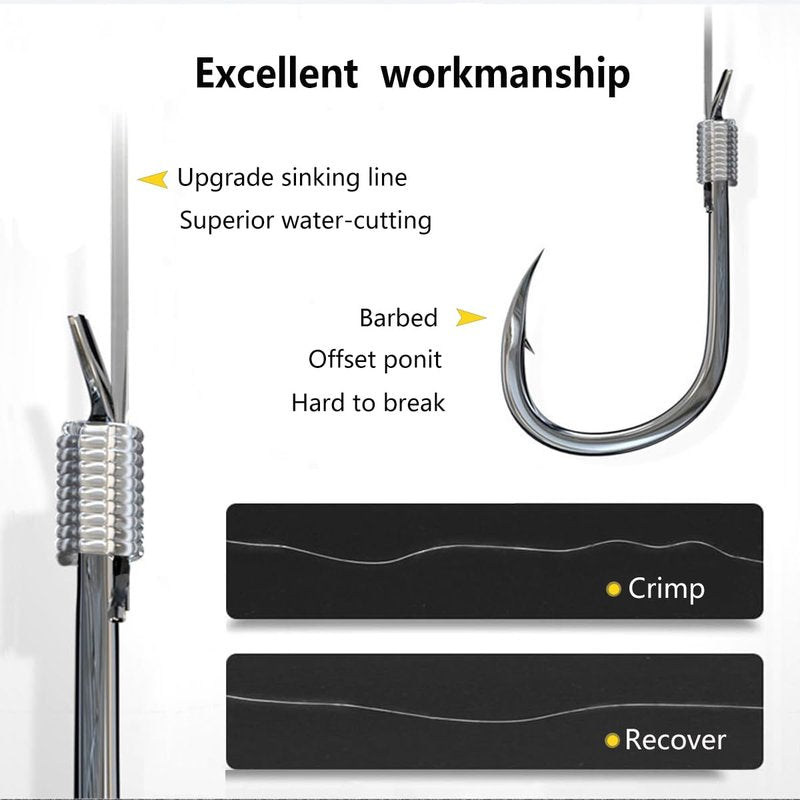 AMHDV Pre Tied Fishing Hooks on Line, Small Fish Hook with Leaders (Pack of 20) (Black, 2# (11-15.4lb))