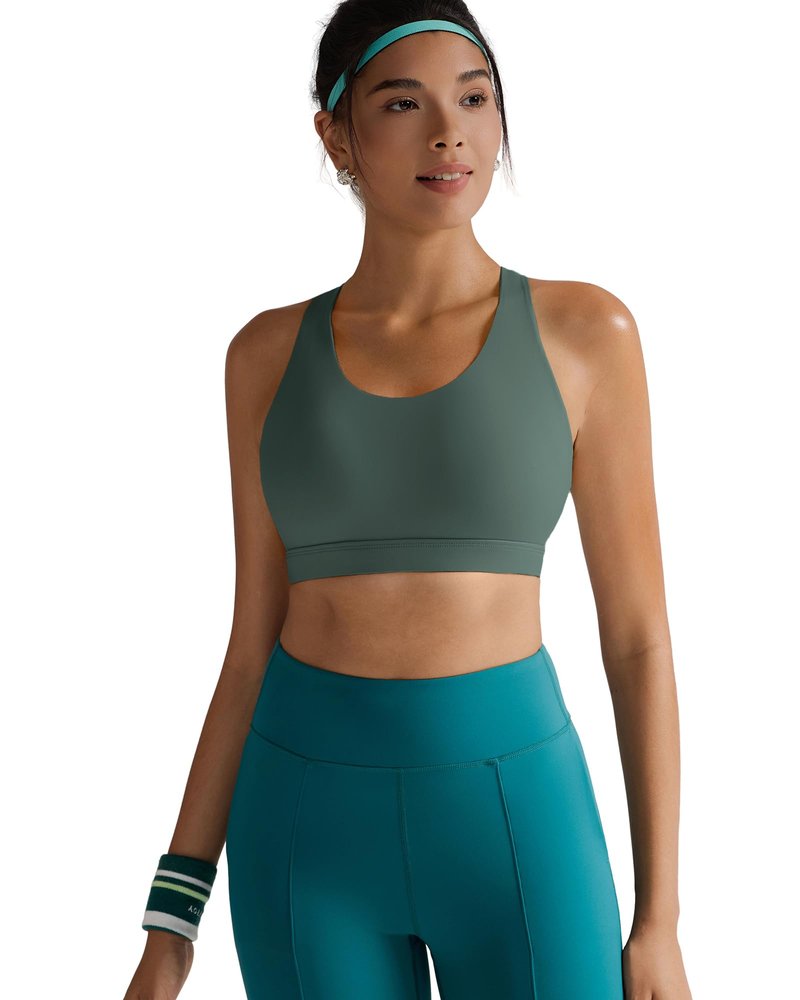 RUNNING GIRL Sports Bra for Women, Criss-Cross Back Padded Strappy Sports Bras Medium Support Yoga Bra with Removable Cups(2353 Dark Green_M)