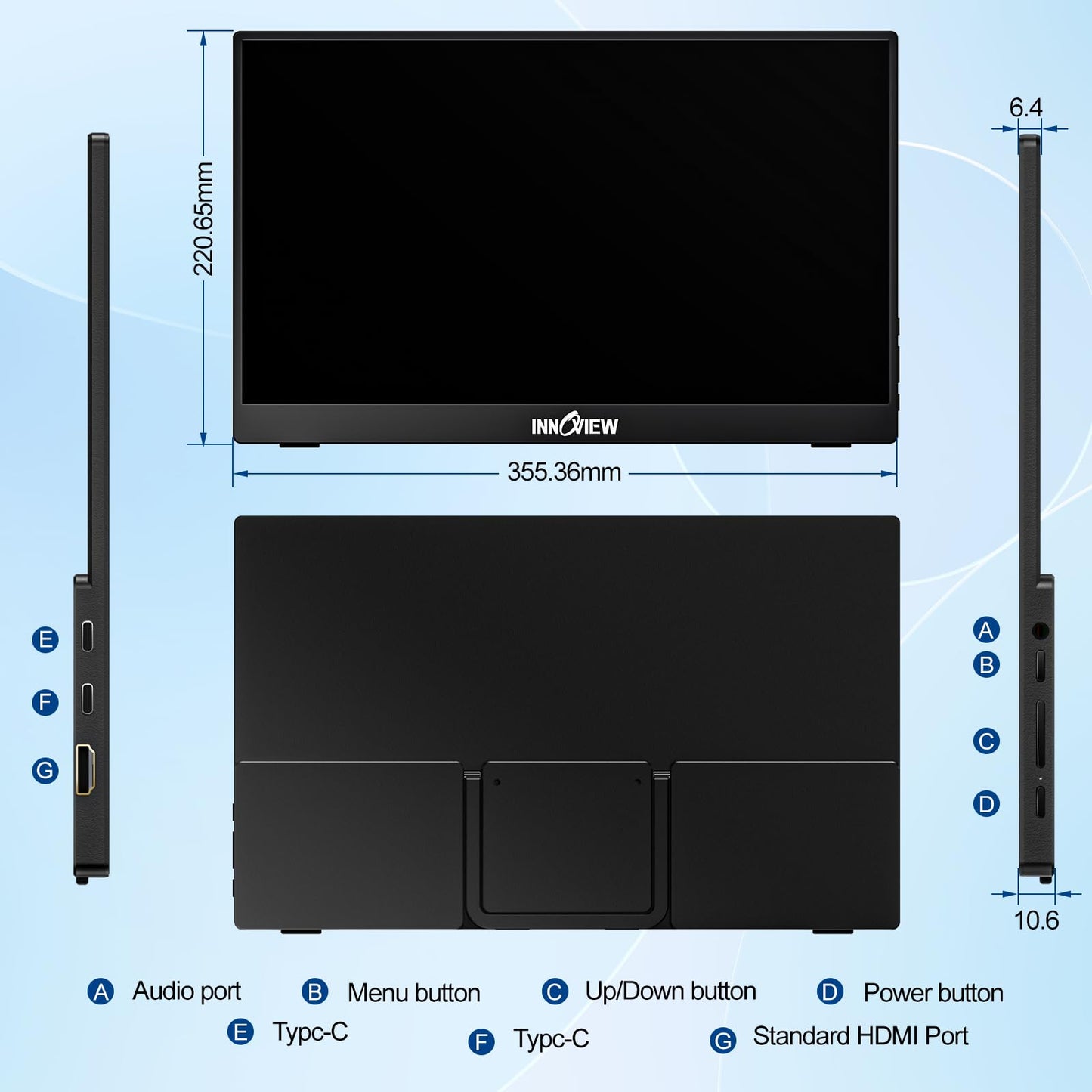 InnoView Portable Monitor Touchscreen 15.6" 1080P 10-Point Touch Screen Monitor Portable with Protective Sleeve Built-in Stand, 1200:1 HDMI USB C Travel Monitors for Laptop, PC, Phone