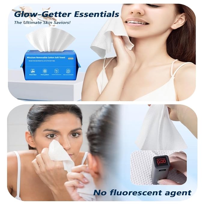 Disposable face towel, MIXUISEE thick and soft face towels, 100% cotton face