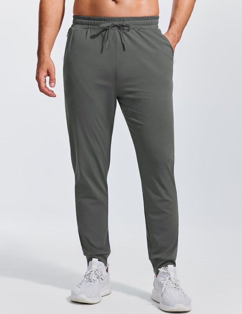 PINSPARK Mens Athletic Joggers Pants with Zipper Pockets Lightweight Quick Dry Workout Track Gym Pants Dark Gray L