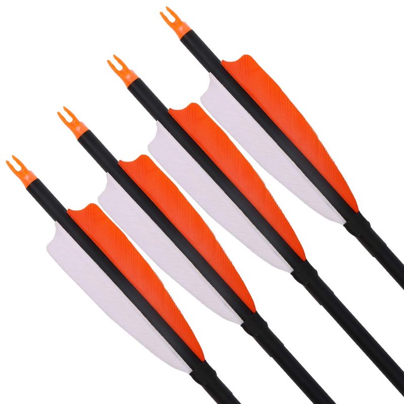 TOPARCHERY Premium 30" Carbon Hunting Arrows with Selected 4" Real Turkey Feathers Fletching and Removable Tips - 500 Spine Practice Target Arrows for Compound & Recurve Bow - 12Pcs