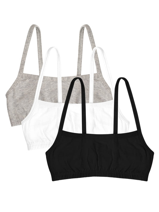 Fruit of the Loom girls Spaghetti Strap Sports Bra, Black Hue/White/Grey, 30 US