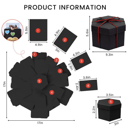 Koogel Explosion Gift Box, Handmade Exploding Photo Album Preassembled Surprise Picture Pop Up Love Box with Creative DIY Scrapbooking Accessories for Anniversary Birthday Wedding
