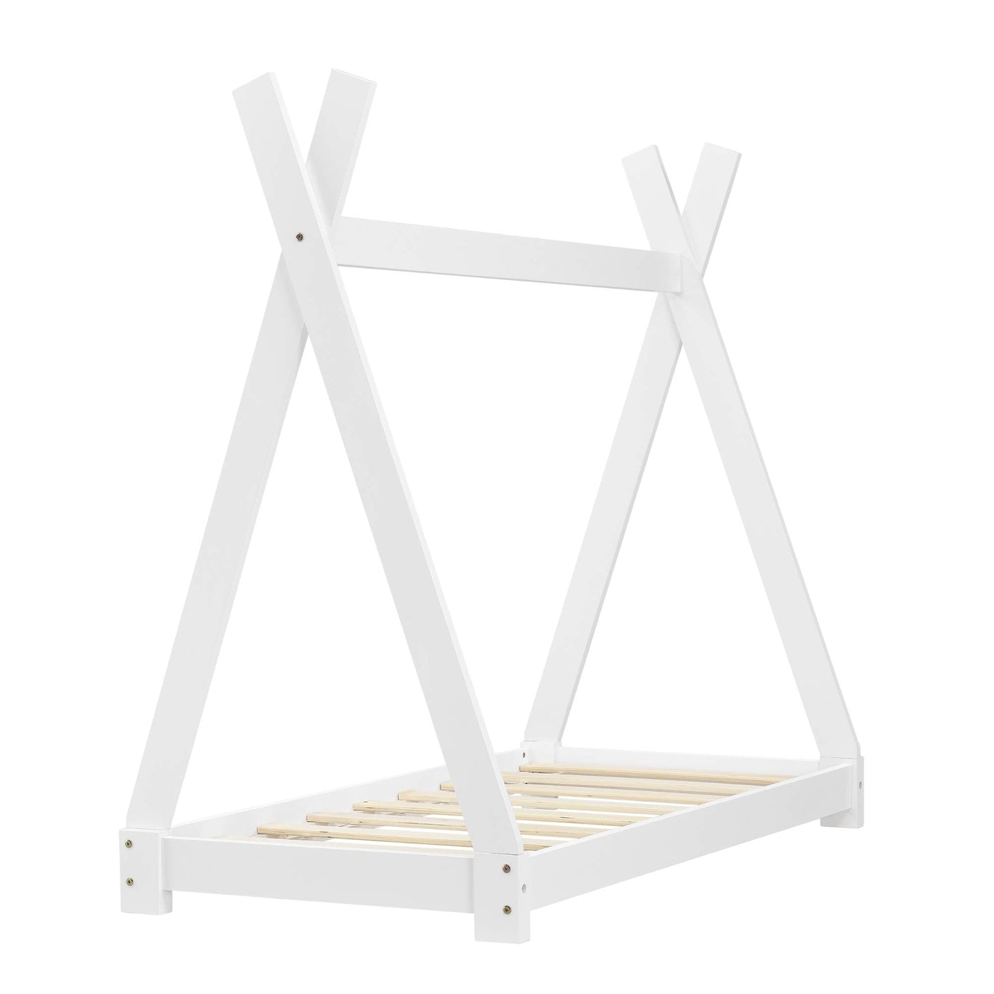 [en.casa] Children Bed 148x76x140cm Matte White Bed for Kids Pine Wood Bed Frame Indian Tent Design