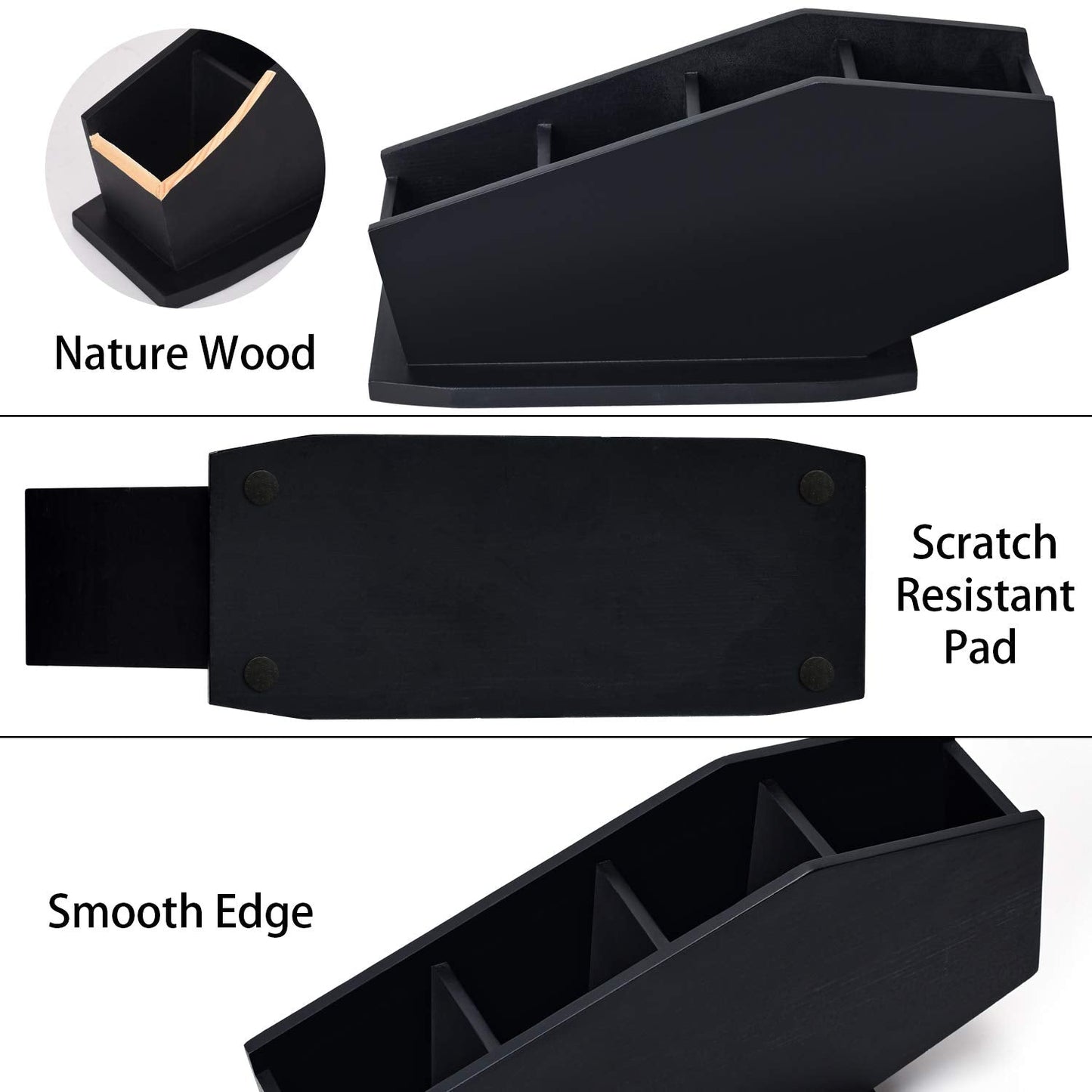 Gothvanity Coffin Brush Holder - Gothic Desk Organizer - Wooden Coffin Pen Holder -Spooky Decor for Bathroom, Living Room or Bedroom- Black - 10x 5x3.25 Inches