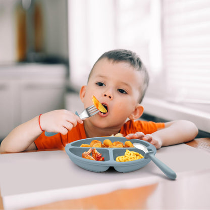 Eascrozn Baby Feeding Set, 2 Pack Silicone Divided Suction Plates for Baby, 2 Pack Spoons and Forks Set, BPA Free, Baby Led Weaning Supplies for Toddler Utensils