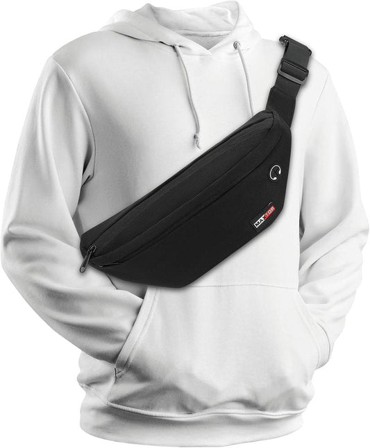 MAXTOP Large Black Fanny Pack - Versatile Crossbody Waist Bag for Hiking, Cycling & Travel | Adjustable Strap