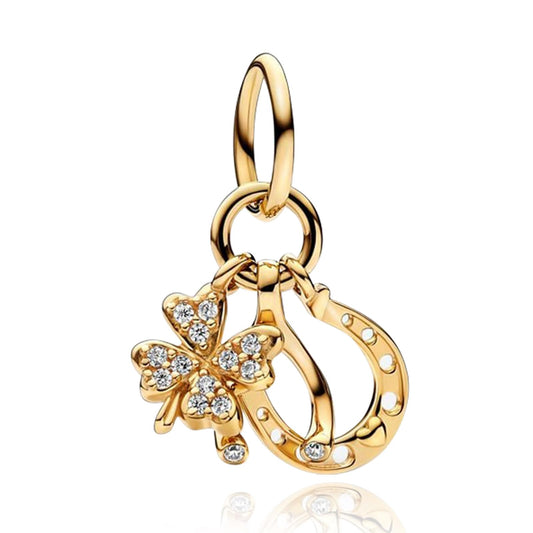 Doyafer Lucky Grass Horseshoe Pendant 925 Sterling Silver Charm Fit Women's Necklace Bracelet Holiday Birthday Gift for Family Friends