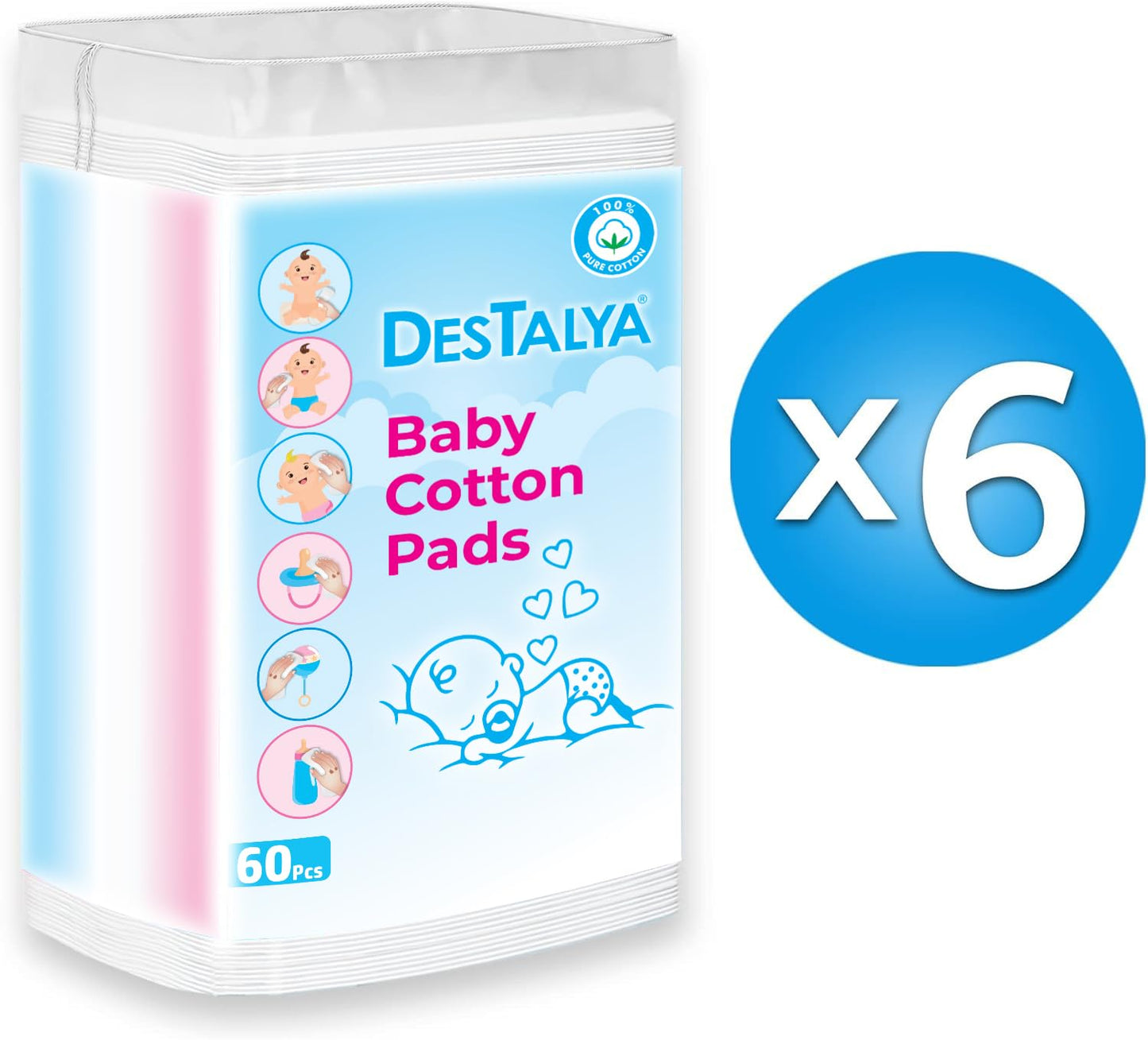 DESTALYA Baby Cotton Pads for Diaper Change | Large Cotton Squares for Sensitive Skin | Disposable Cleansing Wipes | Soft Washcloths for Personal Care, Makeup Removal (Maxi Pads 360)