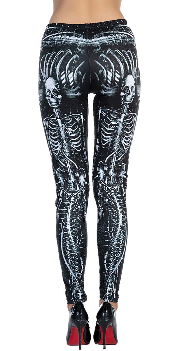 Ndoobiy 80s Outfit Printed Leggings for Women 90s Outfits Womens Women's Girls Leggings Accessories 80 s Outfits Leggins Soft Tights Workout Stretchy Yoga Pants Funky 80's Neon M1-Skeleton70-2