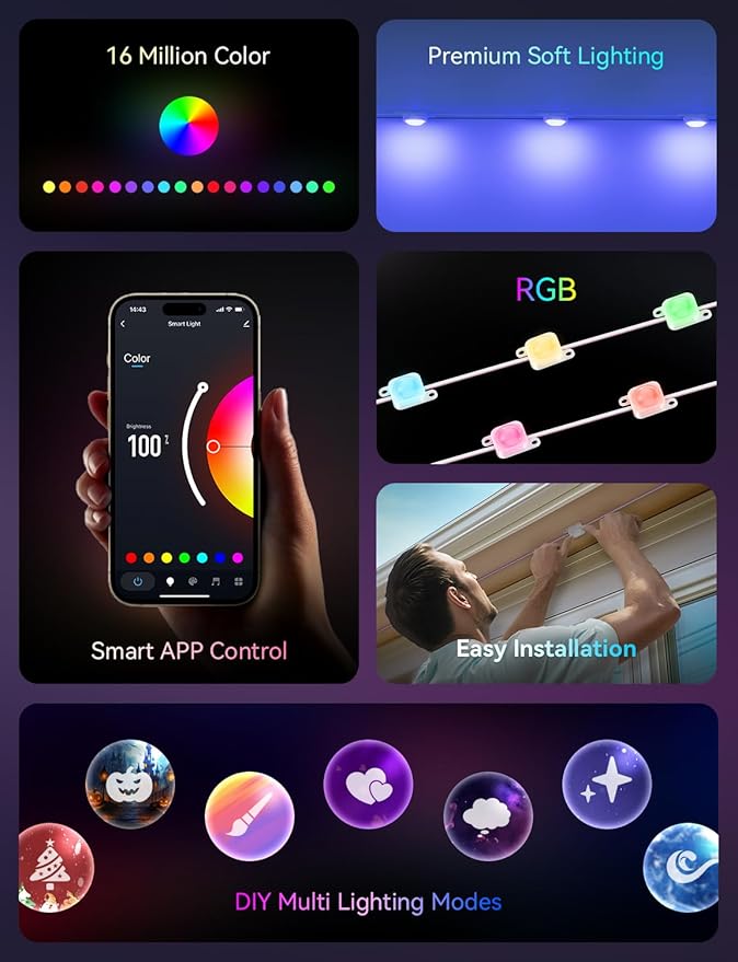 200FT Permanent Outdoor Christmas Lights for House, APP & Remote Control RGB LED Strip, IP67 Waterproof Eave Lights with DIY Colors for Halloween, Garden, Patio Decor