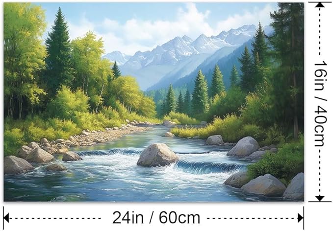 Yesad Serene Nature Wall Art, Landscape Canvas Wall Art Forest Pictures Prints Mountain Painting Scenery Poster Wall Décor for Farmhouse Living Room Bedroom (Unframed,24”x16”,Stream)