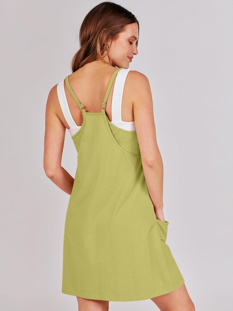ANRABESS Women Athletic Dress Summer Tennis Workout Active Sports Mini Romper Dress Built in Shorts Travel Vacation Clothes Light Green X-Large