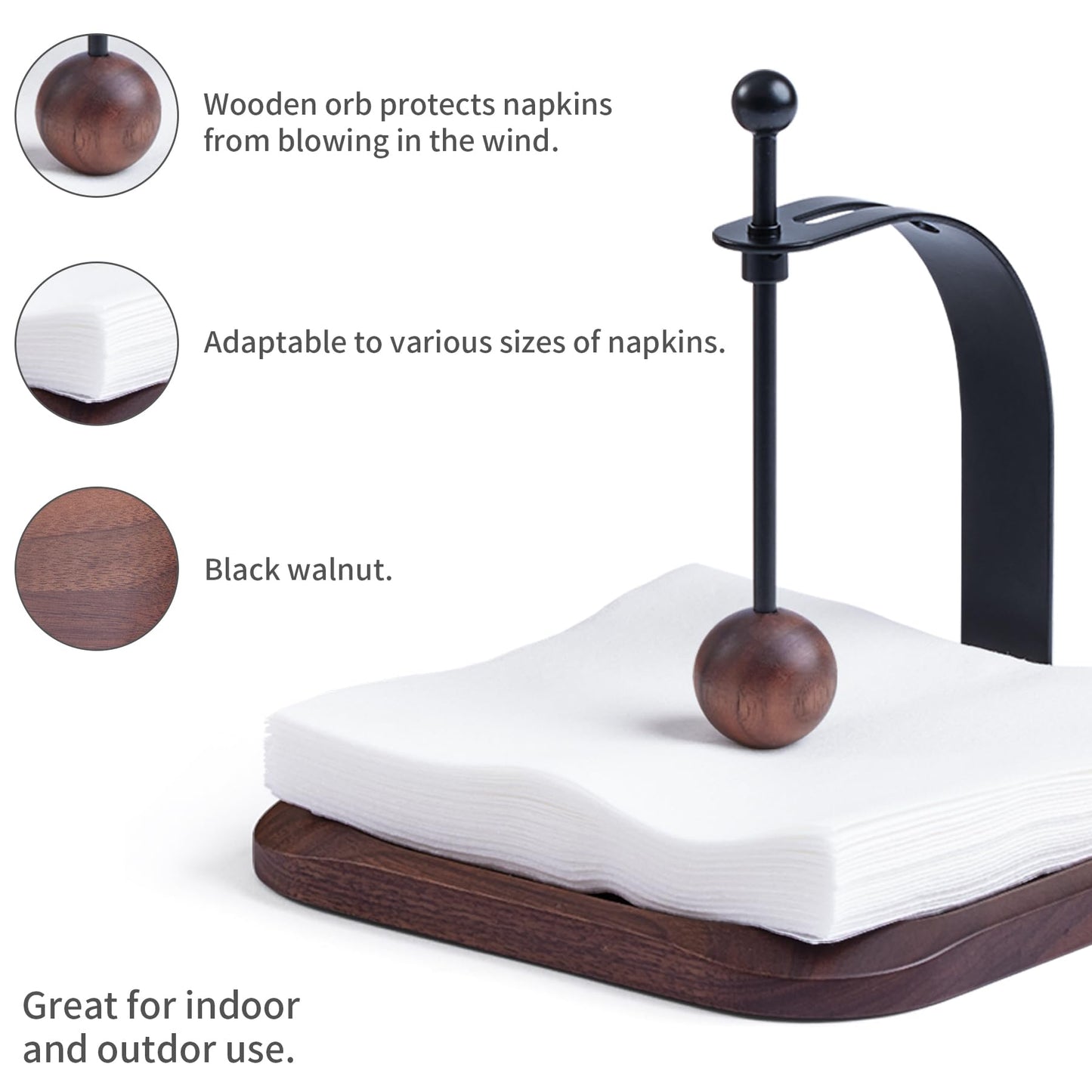 Celestree North American Black Walnut Napkin Holder Duty Solid Wood Tabletop Organizer Fits 5-7" Napkins Perfect for Table, Office, Restaurant, Home Decor Outdoor Use, Warm Gift Idea