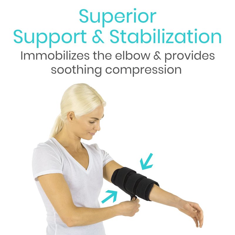 Vive Elbow Splint Brace for Tendonitis, Cubital Tunnel, Sleep Support, Tennis Elbow - 2 Removeable Splints That Stabilize Joint for Pain Relief - Arm Compression Sleeve Immobilizer for Men and Women